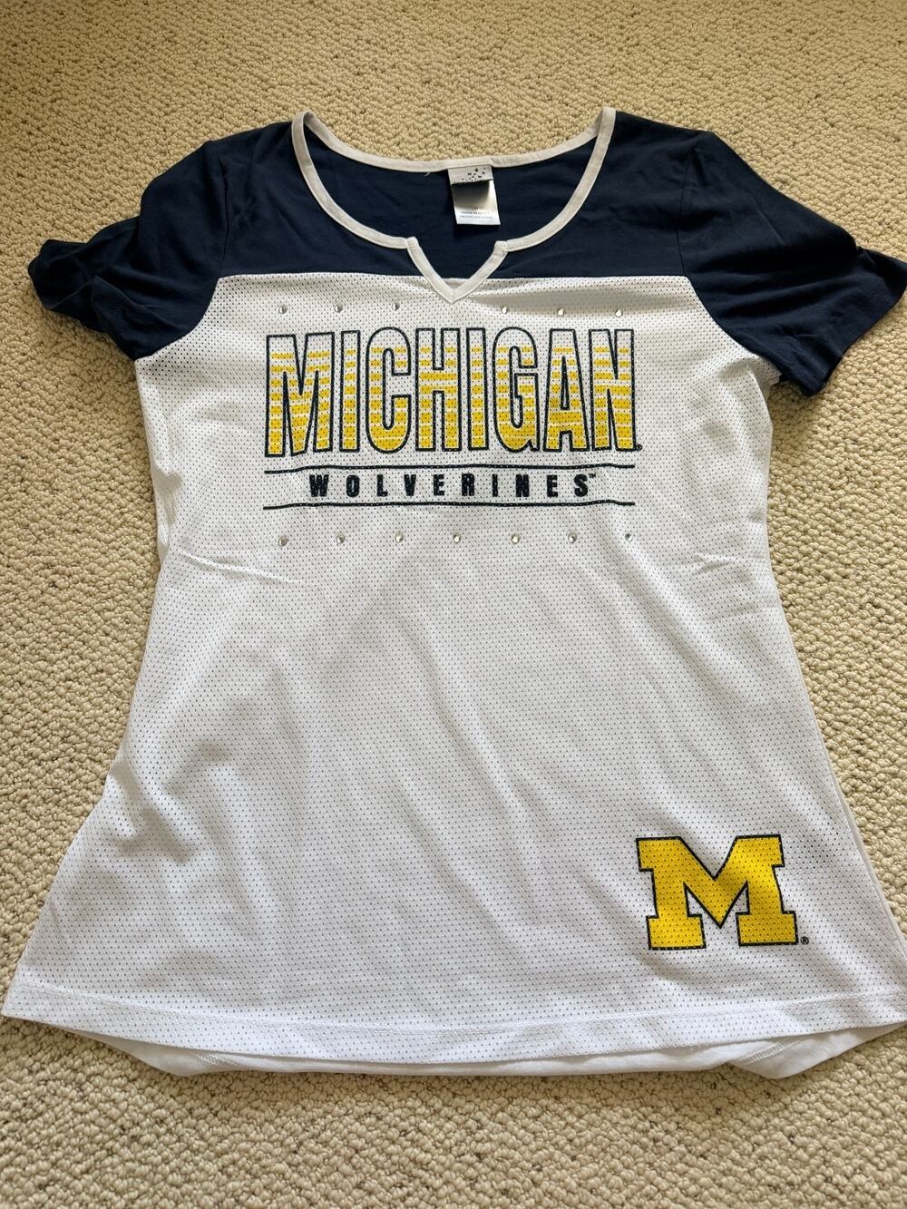 Michigan Wolverines Women's White & Navy Fan Tee